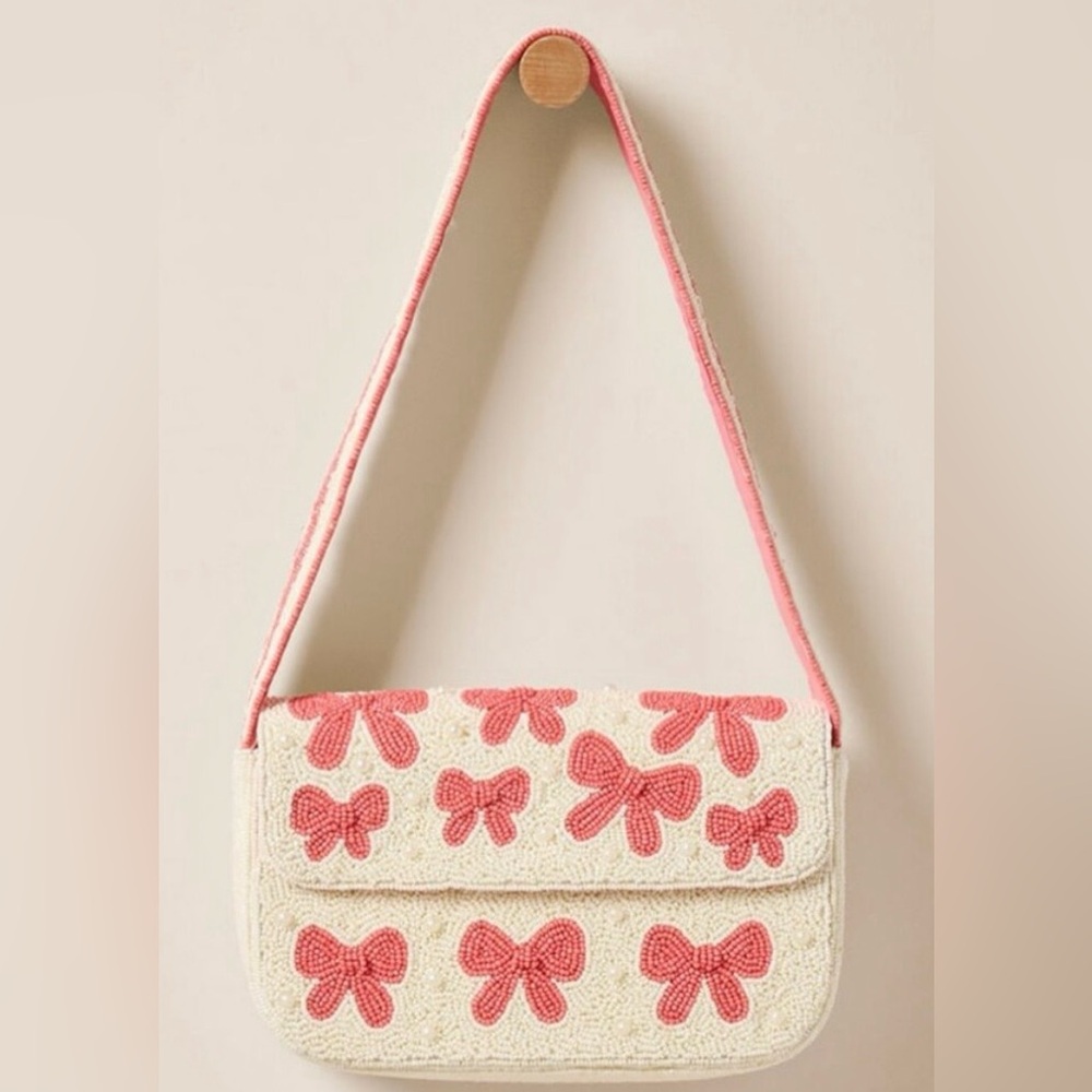 NWT Francesca’s pink Beaded Bow Bag purse - Picture 2 of 3